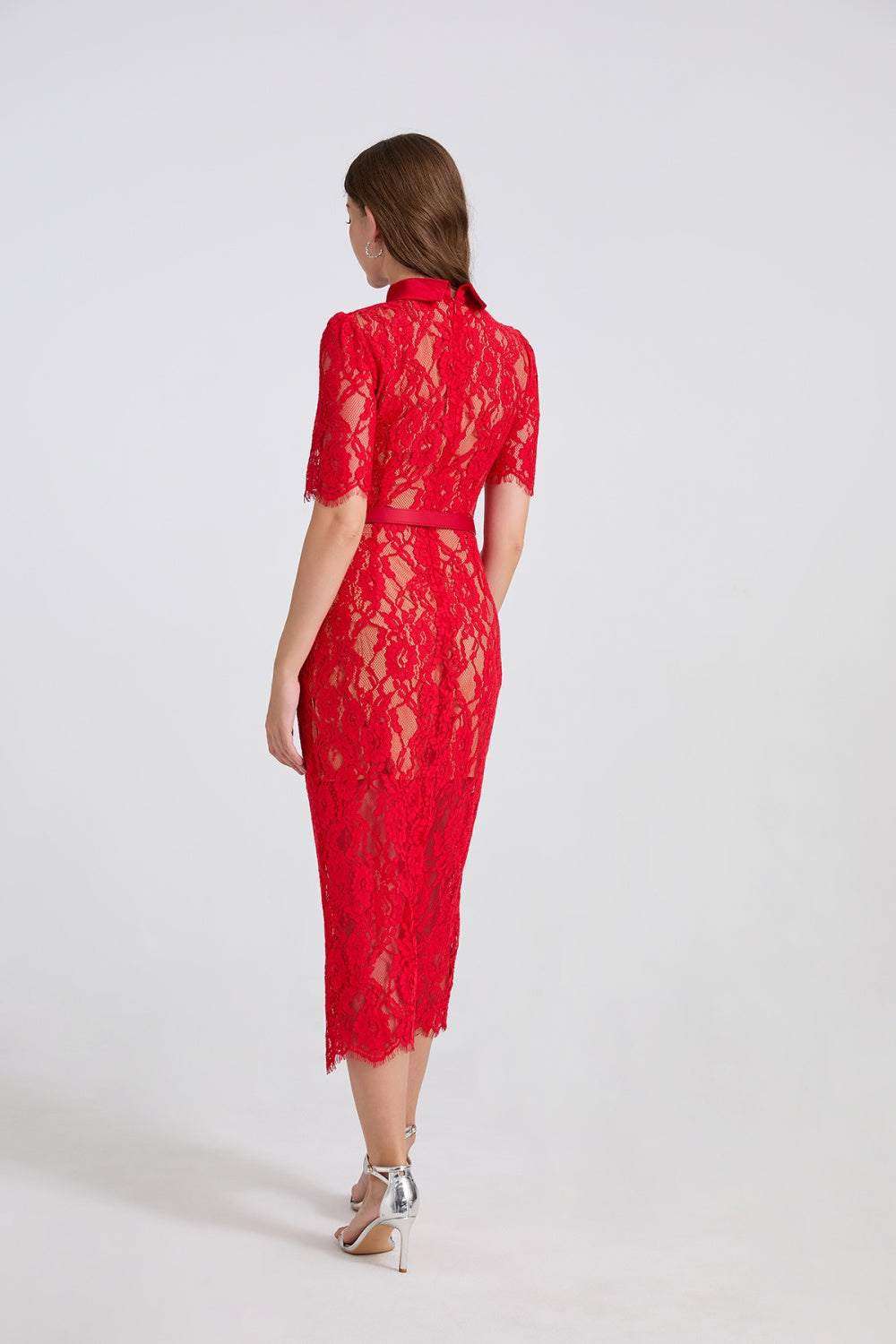 CM-DY067062 Women Elegant European Style Stand Collar Short Sleeve High Waist Mid-Length Dress (Available in 4 colors)