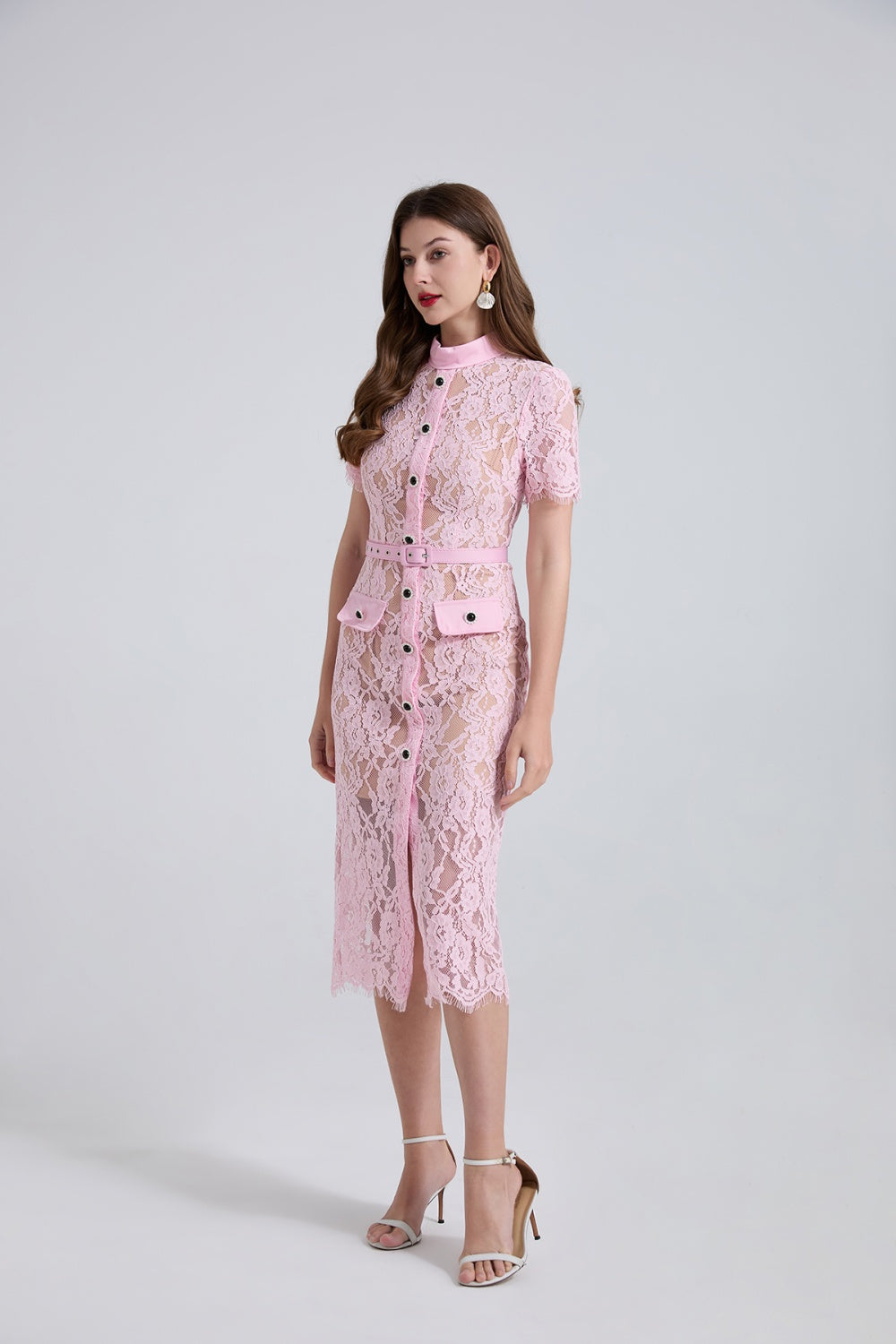 CM-DY067062 Women Elegant European Style Stand Collar Short Sleeve High Waist Mid-Length Dress (Available in 4 colors)