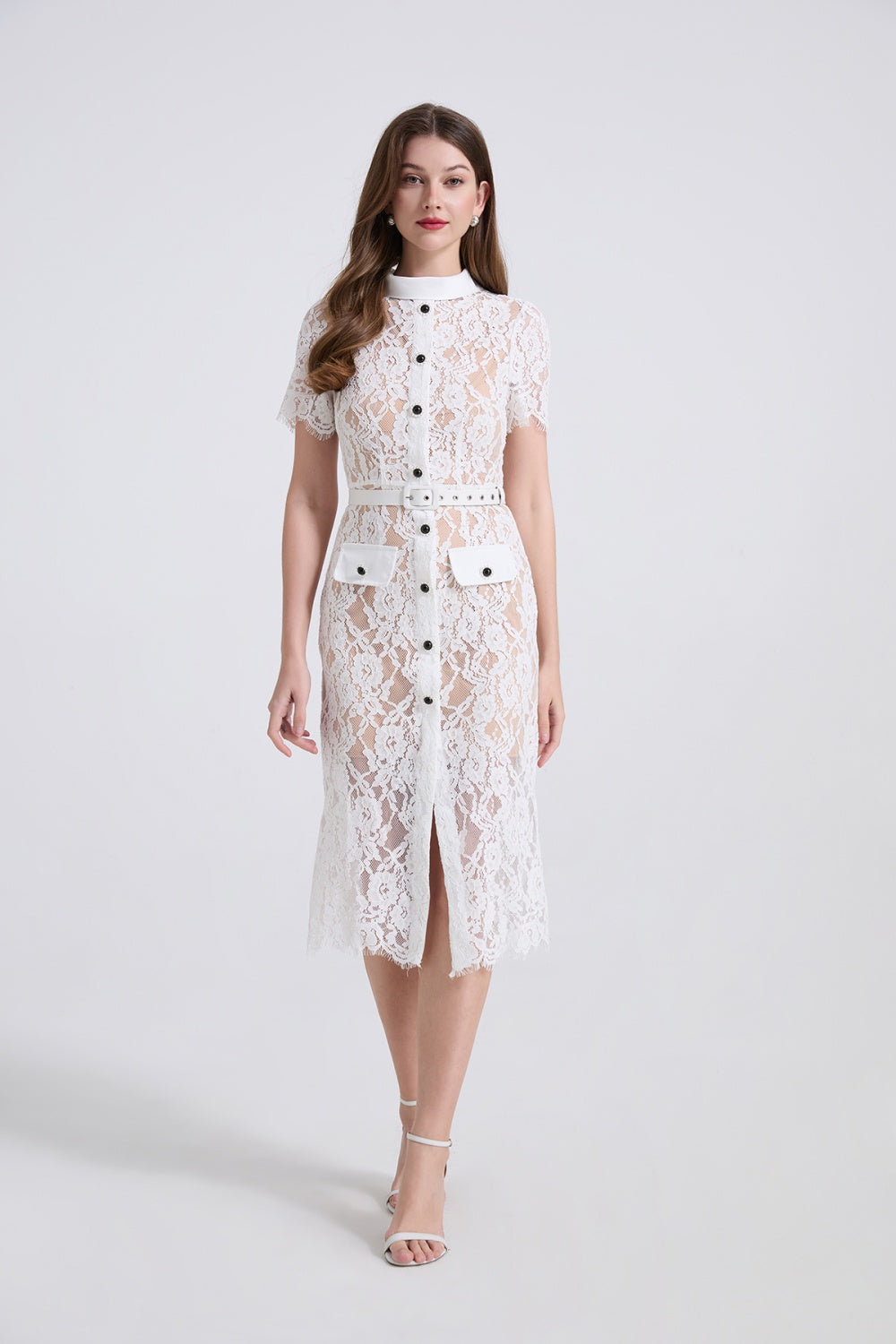 CM-DY067062 Women Elegant European Style Stand Collar Short Sleeve High Waist Mid-Length Dress (Available in 4 colors)