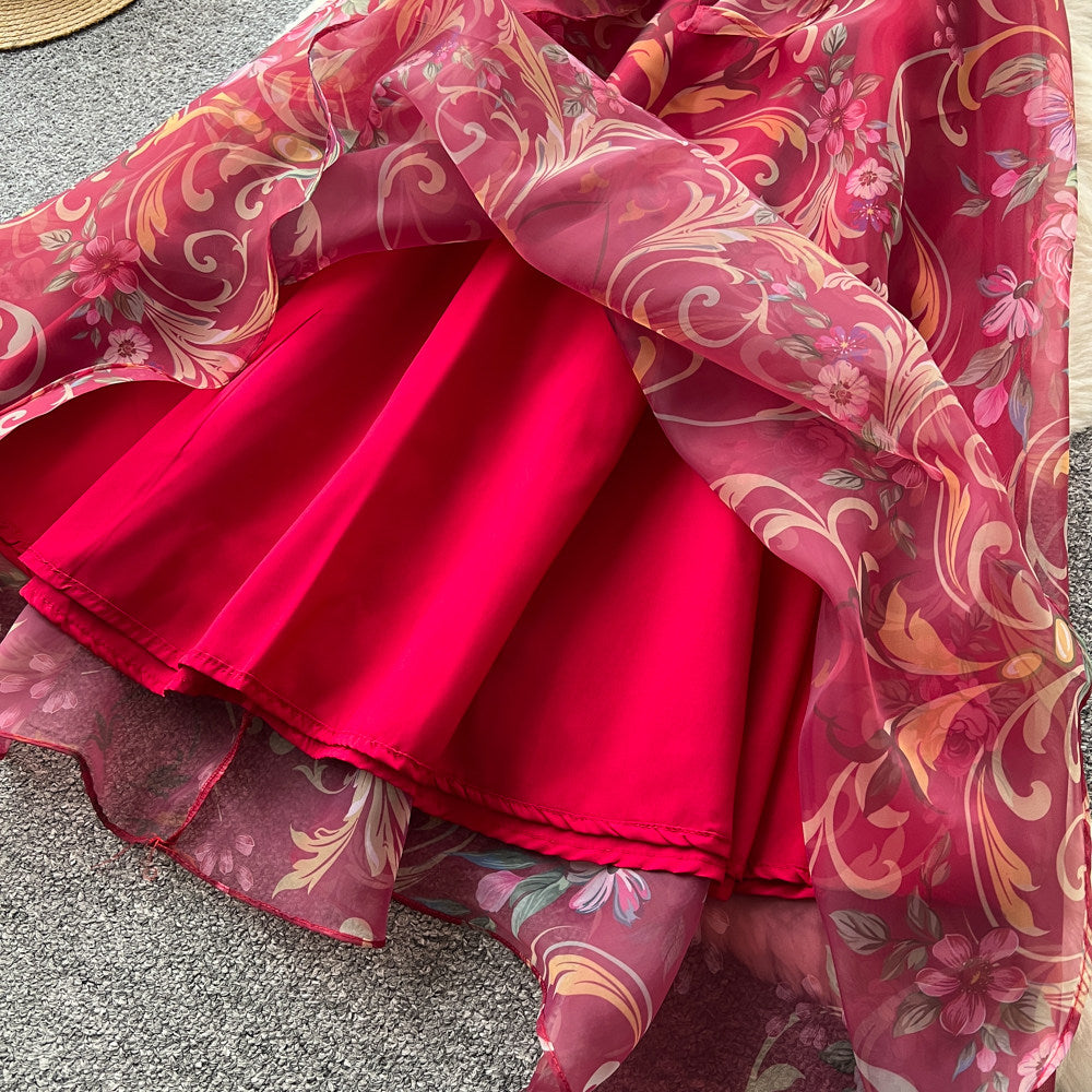 CM-DY067775 Women Elegant European Style Lapel Neckline Short Sleeve A-Line Long Dress (Available in 2 colors)