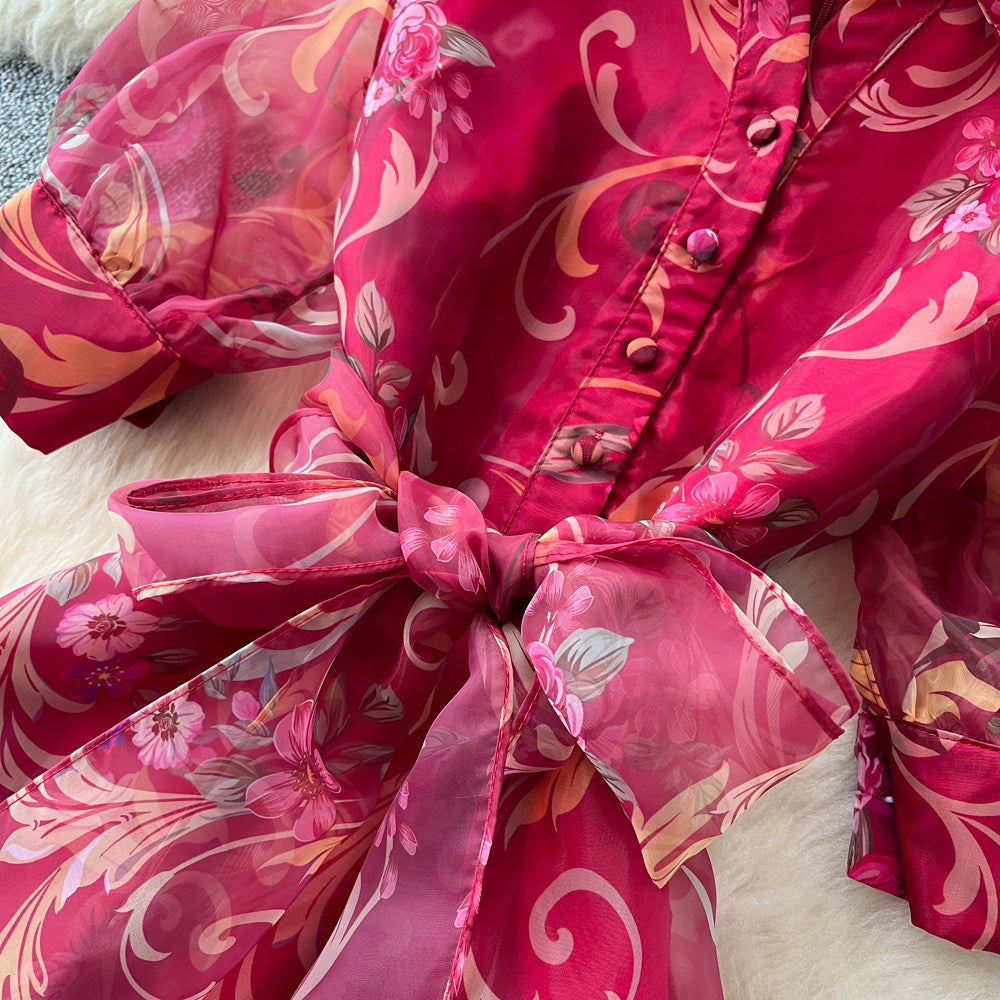 CM-DY067775 Women Elegant European Style Lapel Neckline Short Sleeve A-Line Long Dress (Available in 2 colors)