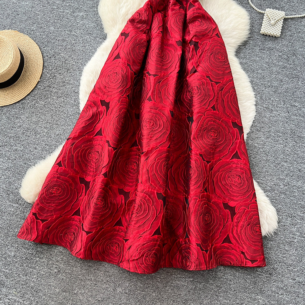 CM-DY067930 Women Elegant European Style Jacquard V-Neck Cap Sleeve High Waist Long Dress (Available in 2 colors)