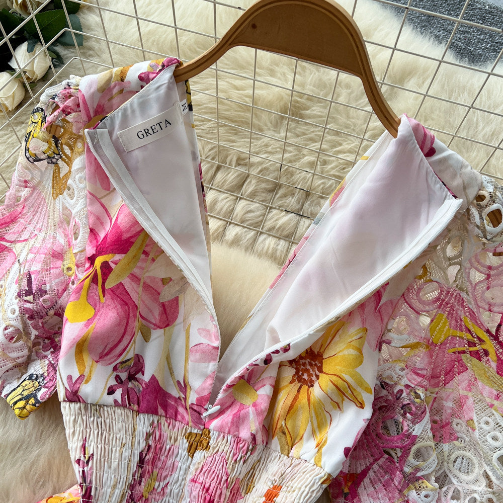 CM-DY067931 Women Elegant European Style V-Neck Short Sleeve A-Line Long Dress (Available in 3 colors)