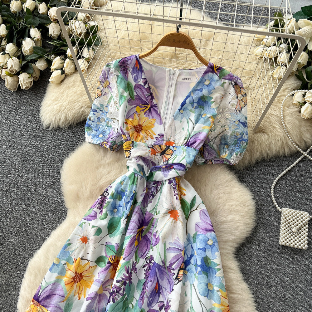 CM-DY067931 Women Elegant European Style V-Neck Short Sleeve A-Line Long Dress (Available in 3 colors)