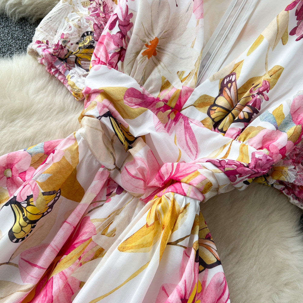 CM-DY067931 Women Elegant European Style V-Neck Short Sleeve A-Line Long Dress (Available in 3 colors)