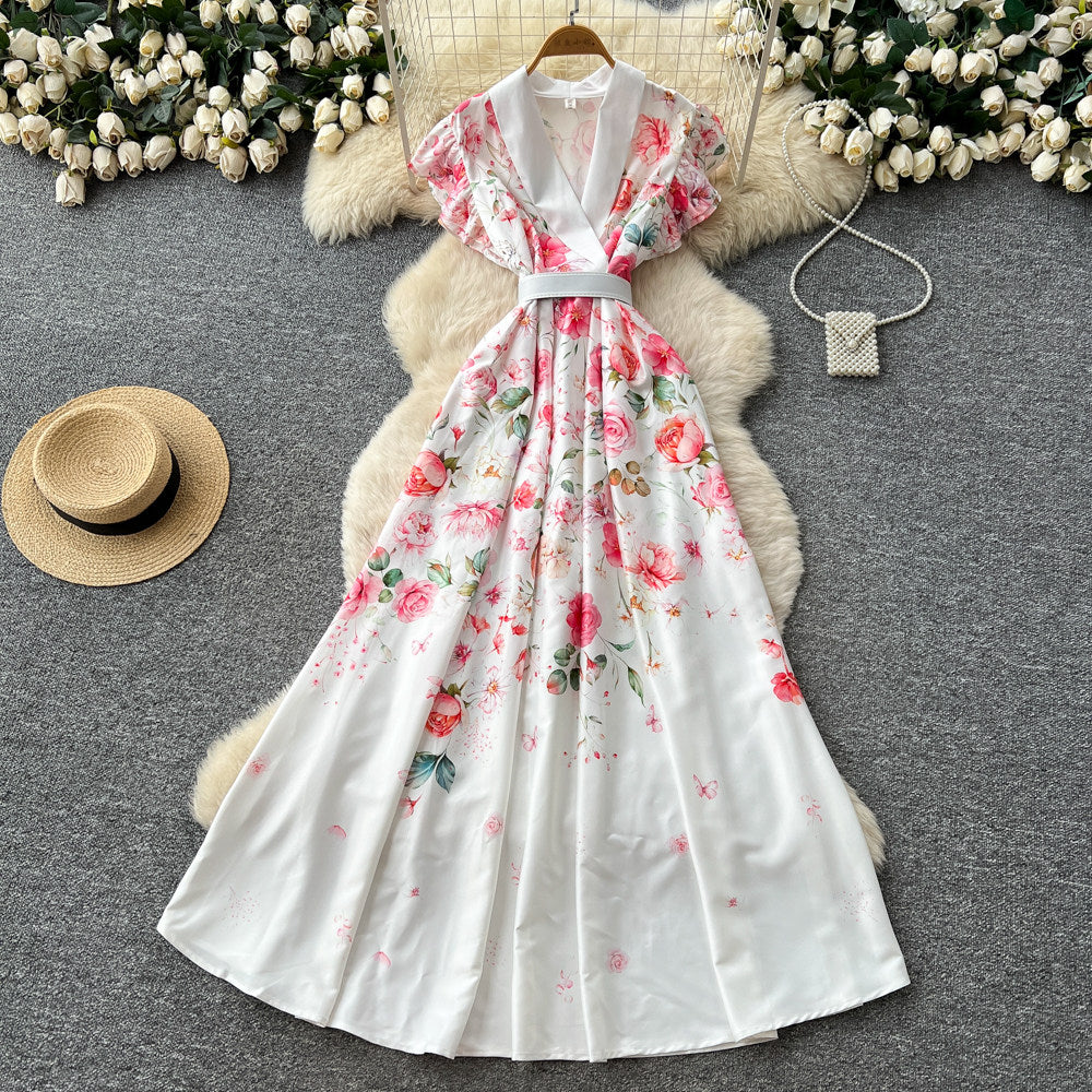 CM-DY067932 Women Elegant European Style V-Neck Sleeveless High Waist A-Line Long Dress (Available in 2 colors)