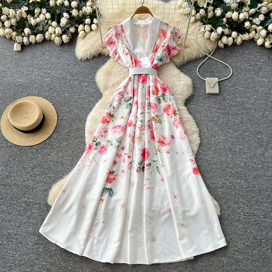 CM-DY067932 Women Elegant European Style V-Neck Sleeveless High Waist A-Line Long Dress (Available in 2 colors)