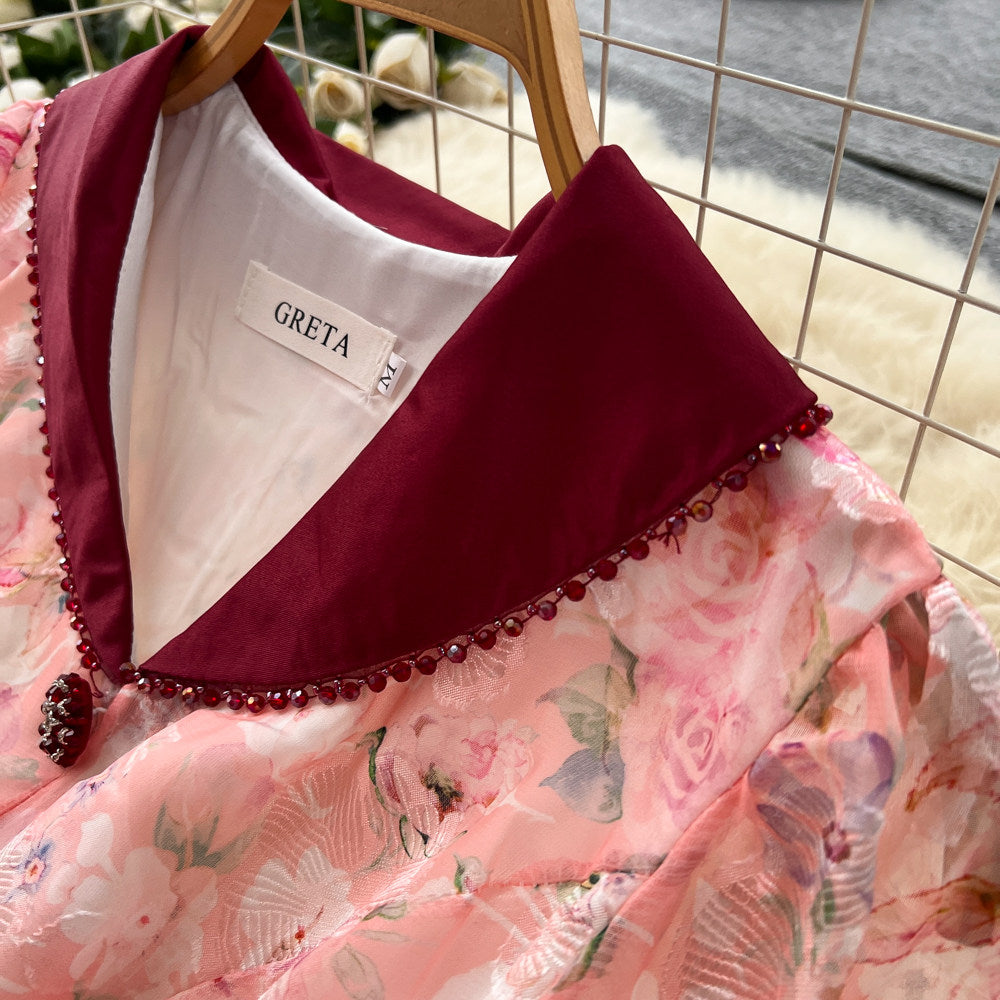 CM-DY067933 Women Elegant European Style V-Neck Lantern Sleeve High Waist Long Dress (Available in 4 colors)