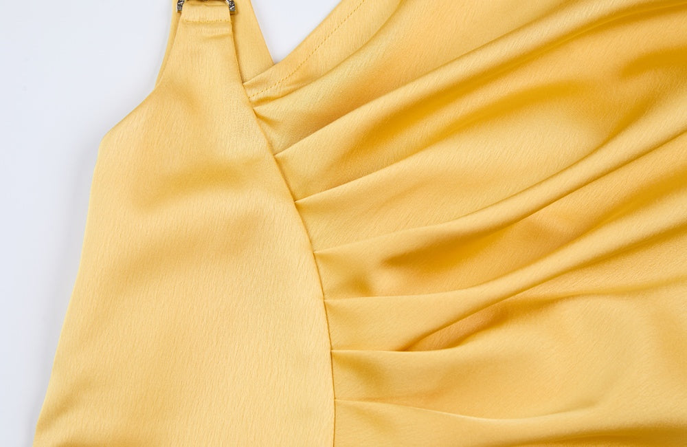 CM-DY068238 Women Elegant European Style Satin Sleeveless Fold Clipping Medium Waist Sheath Dress (Available in 3 colors)