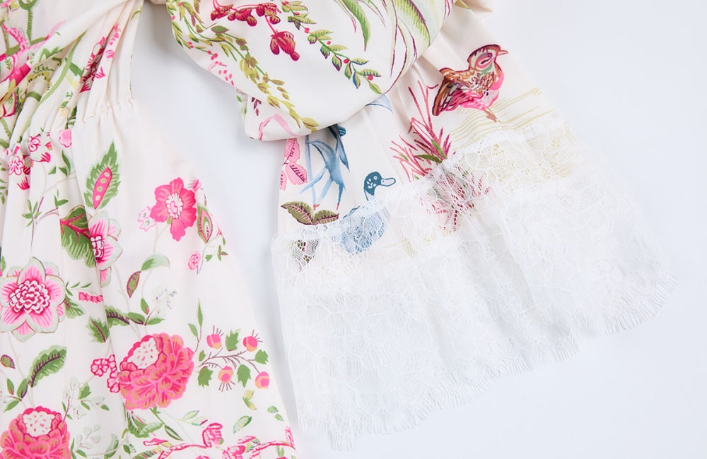 CM-DY068239 Women Elegant European Style Lace Floral Print Strapless Long Sleeve Mini Dress