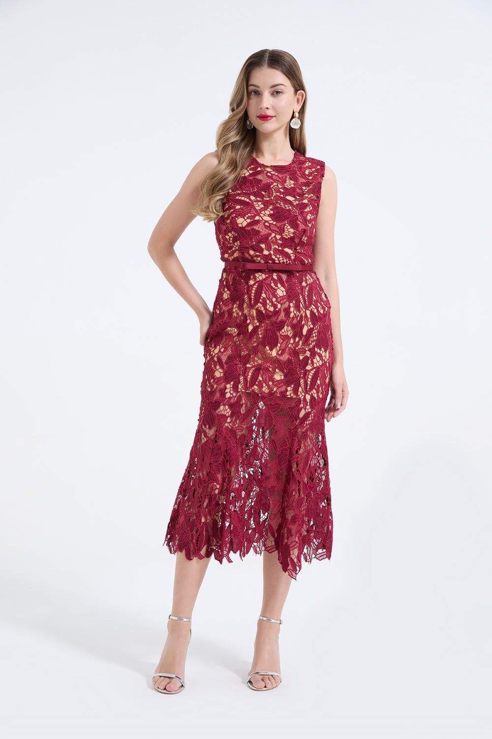 CM-DY068241 Women Elegant European Style Lace Round Neck Sleeveless High Waist Mermaid Dress (Available in 2 colors)