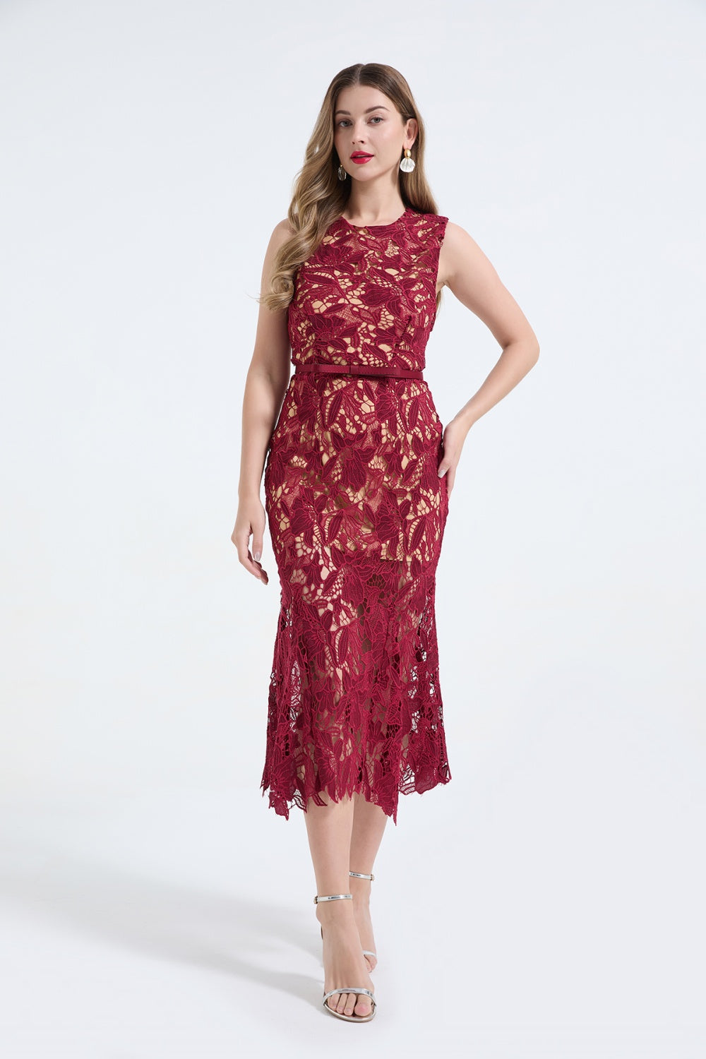 CM-DY068241 Women Elegant European Style Lace Round Neck Sleeveless High Waist Mermaid Dress (Available in 2 colors)