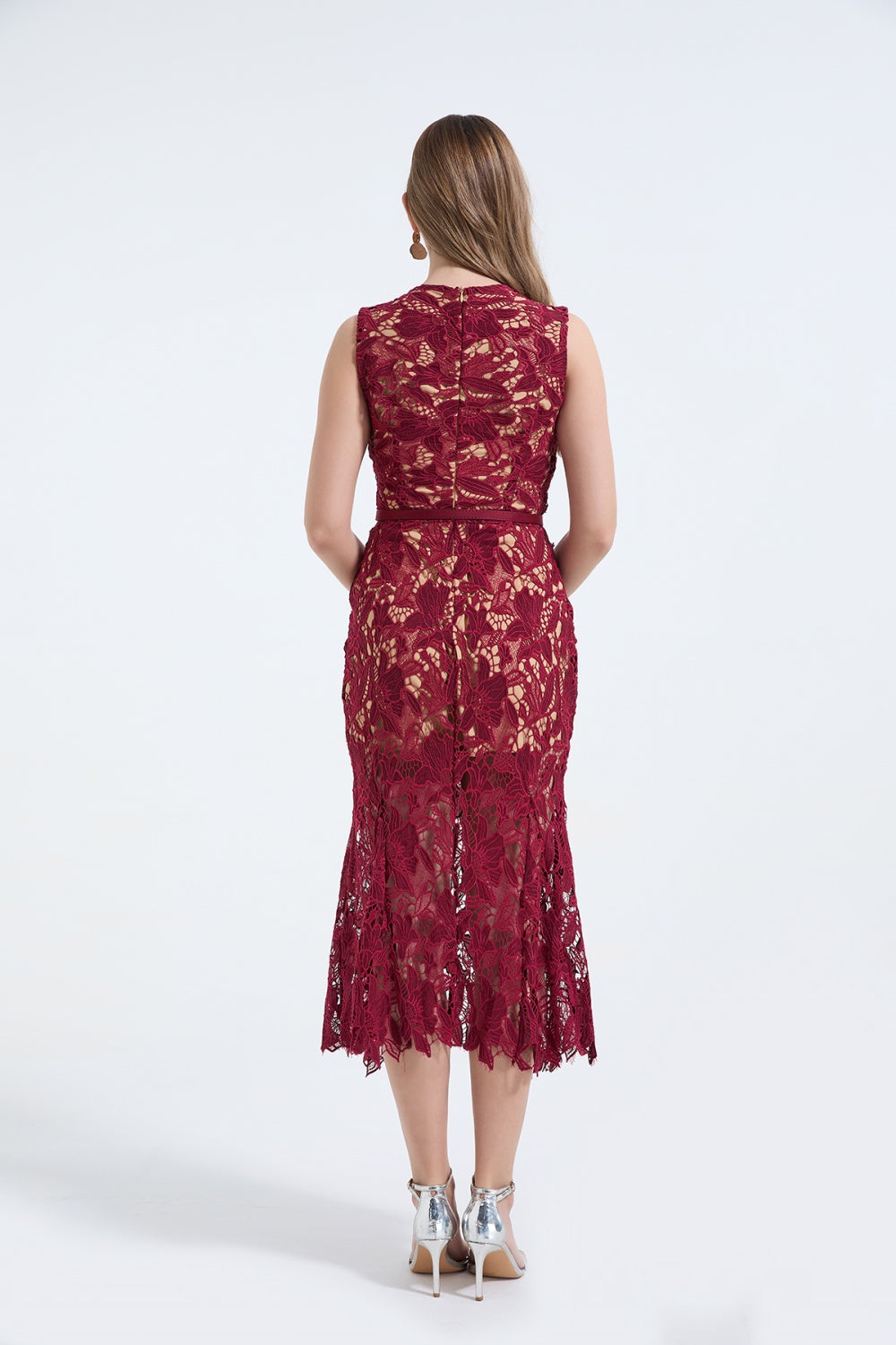 CM-DY068241 Women Elegant European Style Lace Round Neck Sleeveless High Waist Mermaid Dress (Available in 2 colors)