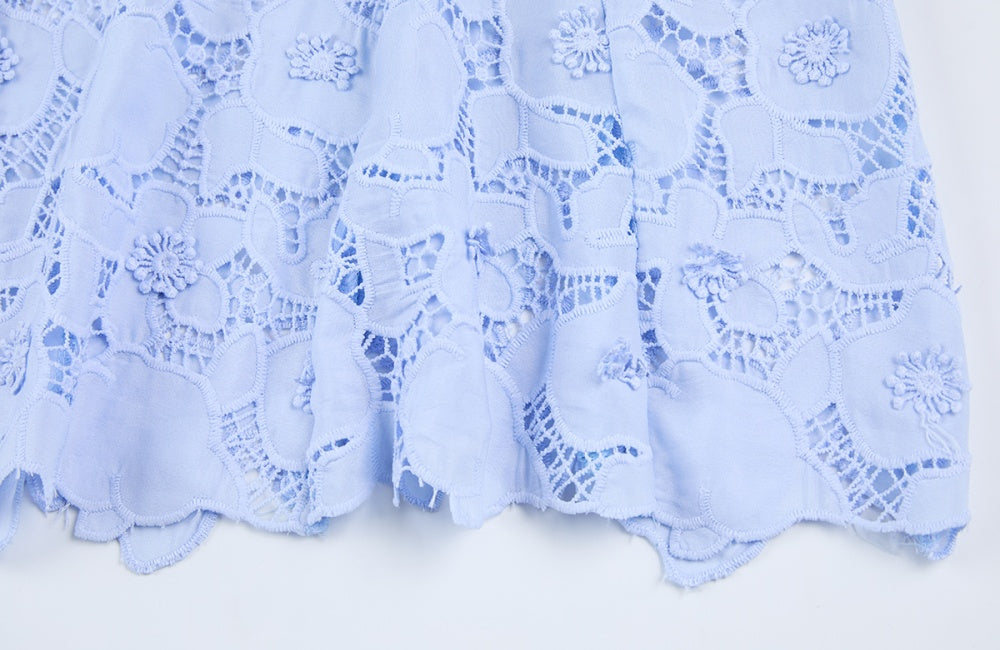 CM-DY068243 Women Elegant European Style Shirt Collar Cap Sleeve High Waist Lace Floral Fishtail Dress (Available in 3 colors)