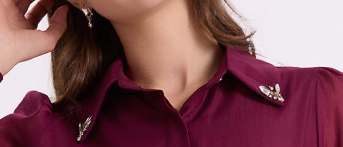 CM-DY070010 Women Elegant European Style Collar Neckline Long Sleeve Single-Breasted Maxi Dress - Purple