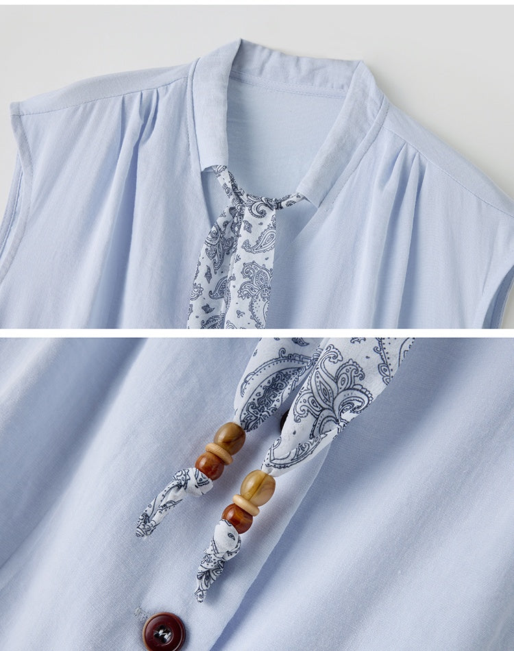 CM-SY070470 Women Elegant European Style Collar Neckline Sleeveless Blouse With Long Pants - Set (Available in 3 colors)