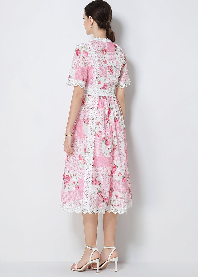 CM-DY071792 Women Elegant European Style Embroidery Round Neck Short Sleeve A-Line Midi Dress (Available in 3 colors)
