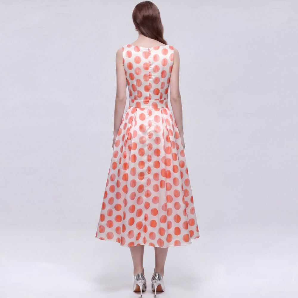 CM-DY072015 Women Elegant European Style Round Neck Sleeveless High Waist A-Line Mid-Length Dress
