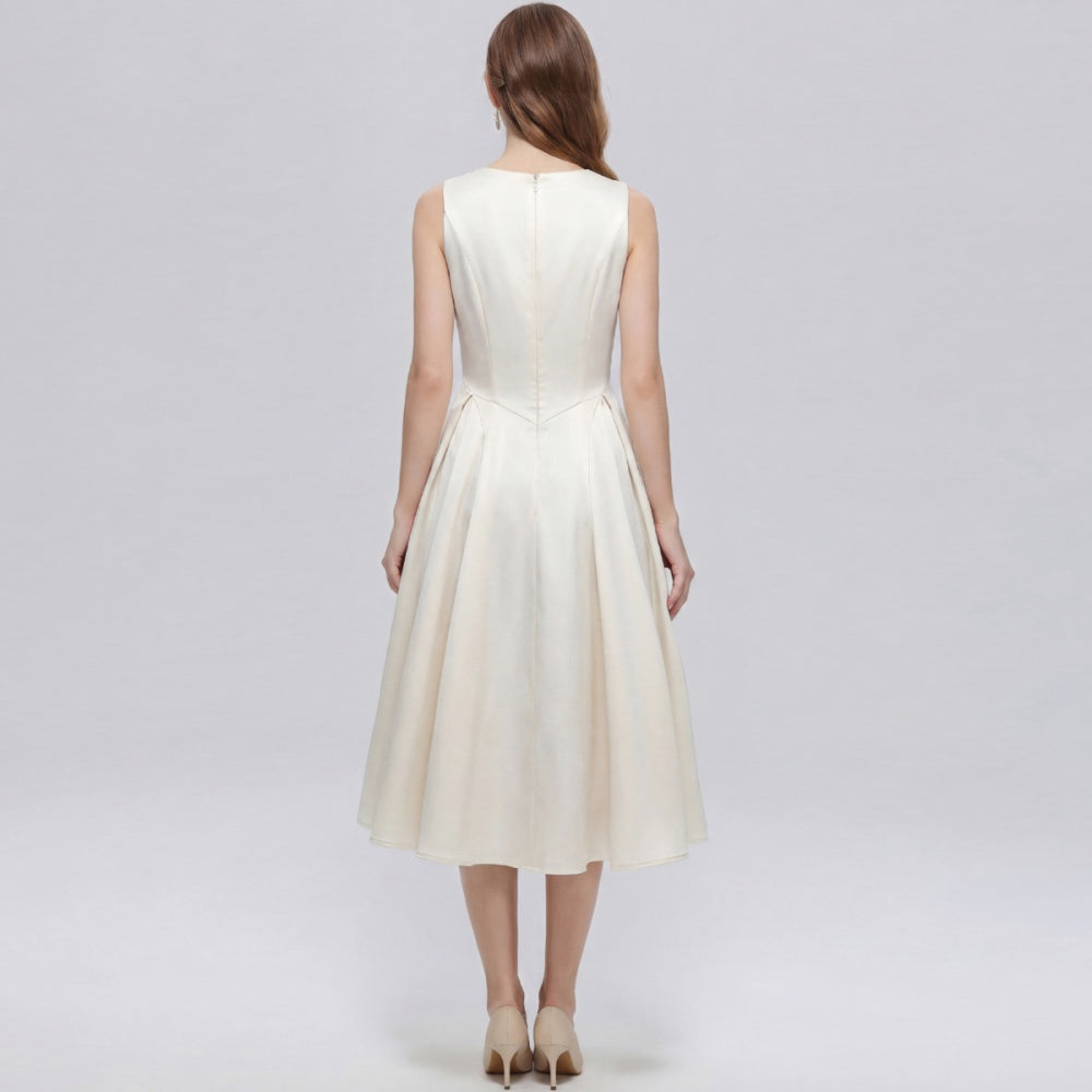 CM-DY072458 Women Elegant European Style Square Collar Sleeveless A-Line Mid-Length Dress - Apricot