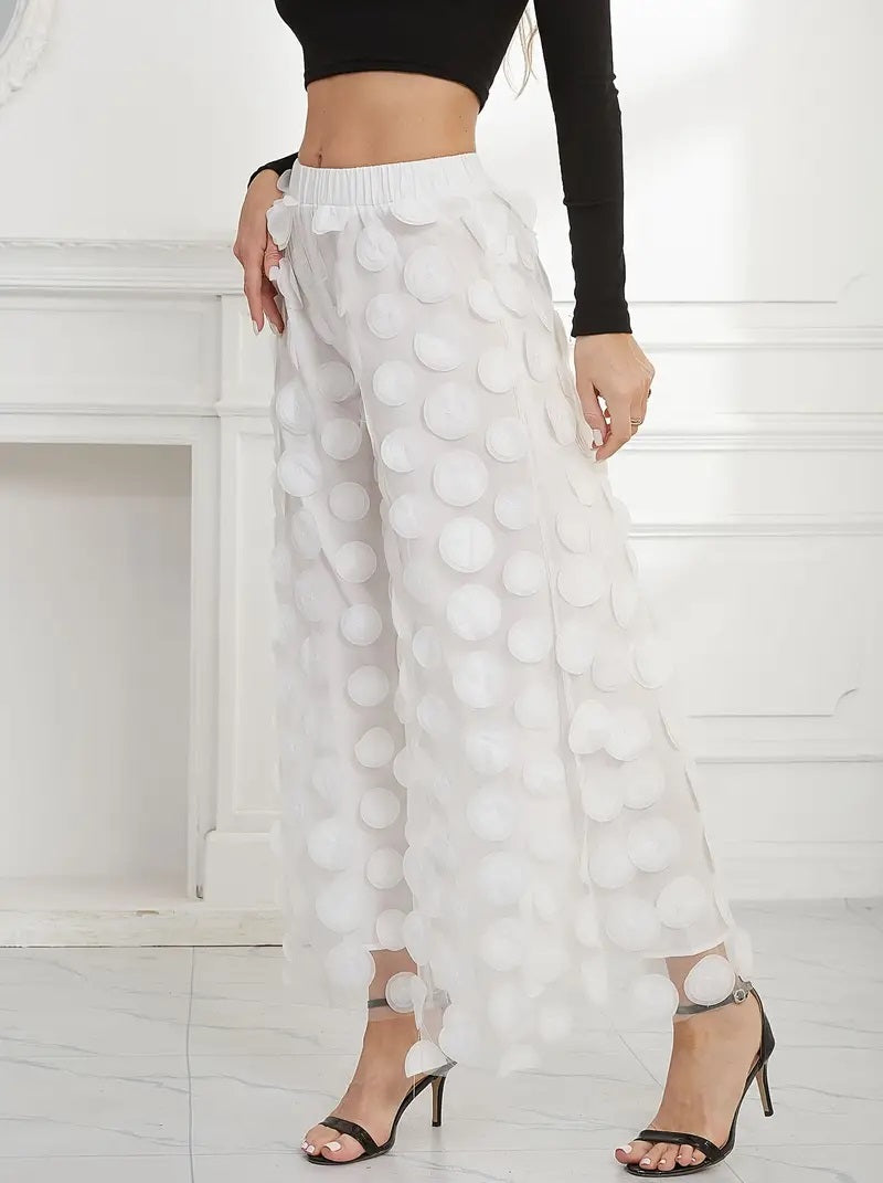 CM-BT044097 Women Elegant Seoul Style Polka Dot Mesh Loose Pants - White