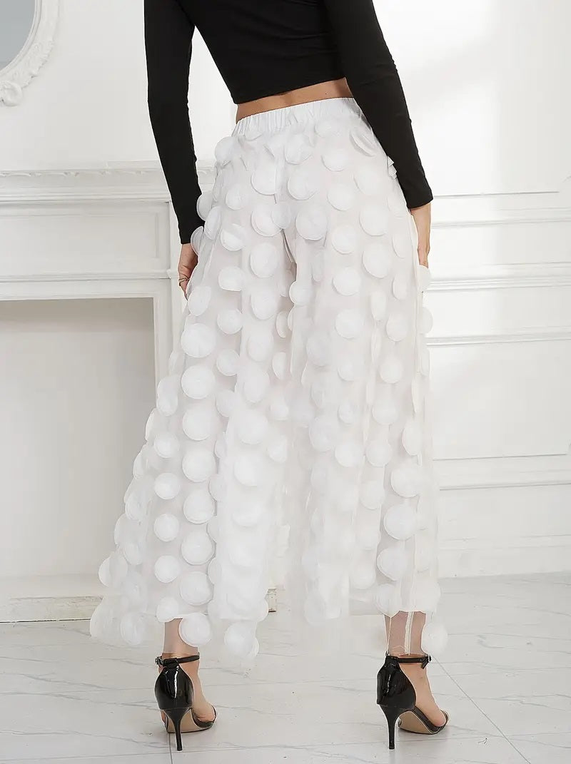 CM-BT044097 Women Elegant Seoul Style Polka Dot Mesh Loose Pants - White