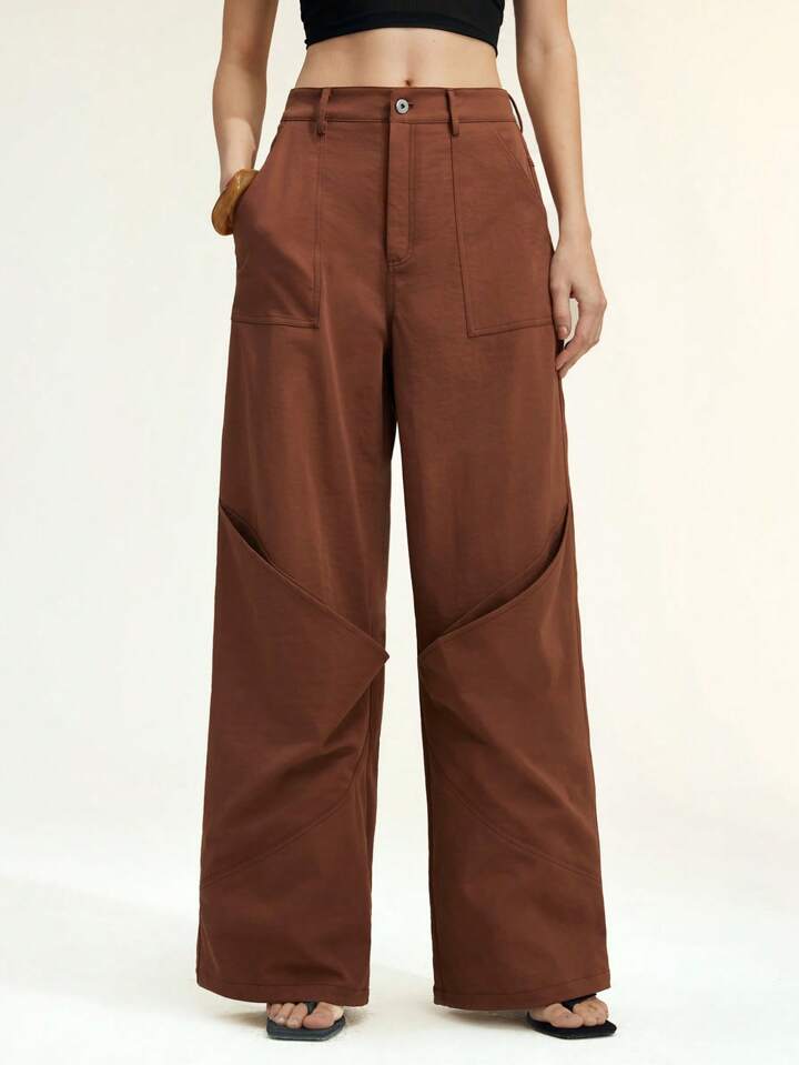 CM-BS090029 Women Casual Seoul Style Loose Wide Leg Pants - Coffee Brown