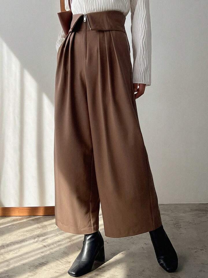 CM-BS214150 Women Casual Seoul Style Loose Wide Leg Pants With Pockets - Brown