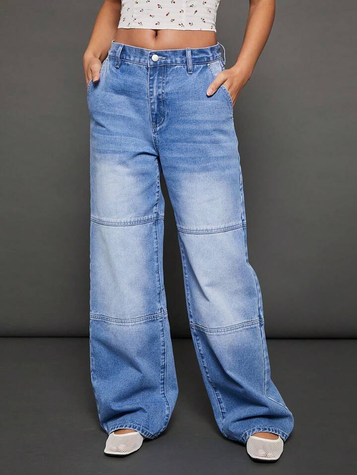 CM-BS325382 Women Casual Seoul Style Light Wash Premium Denim Straight Trouser Jeans