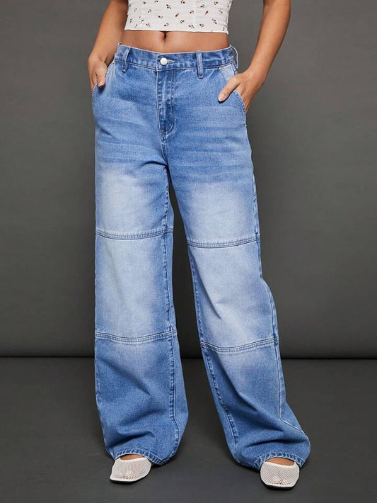 CM-BS325382 Women Casual Seoul Style Light Wash Premium Denim Straight Trouser Jeans