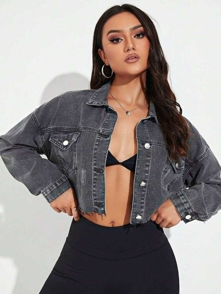 CM-CS141848 Women Casual Seoul Style Front Button Turn-Down Collar Long Sleeve Denim Jacket