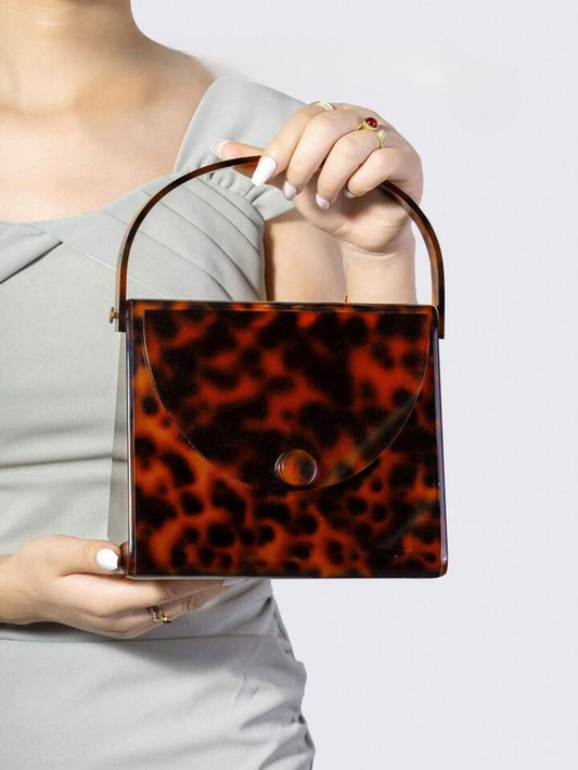 CM-BGS805233 Women Trendy Seoul Style Acrylic Leopard Print Party Clutch Bag - Coffee Brown