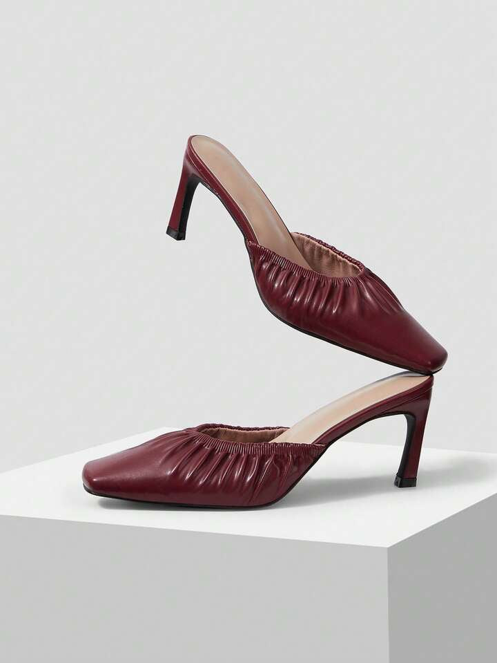 CM-SHS005740 Women Trendy Seoul Style Mid Heel Pointed Toe Pumps - Red