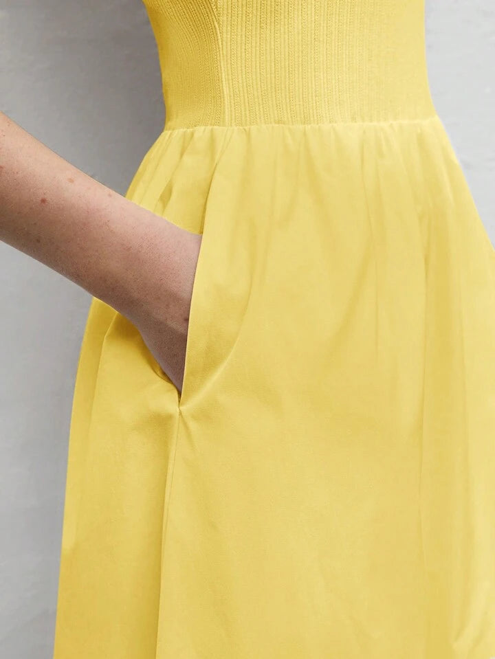 CM-DS644434 Women Trendy Bohemian Style Round Neck Sleeveless High Waist Slim Fit Dress - Yellow