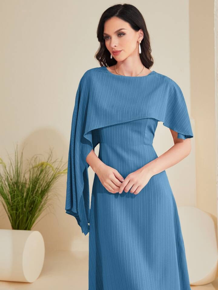 CM-DS558705 Women Casual Seoul Style Solid Asymmetrical Foldover Dress - Blue