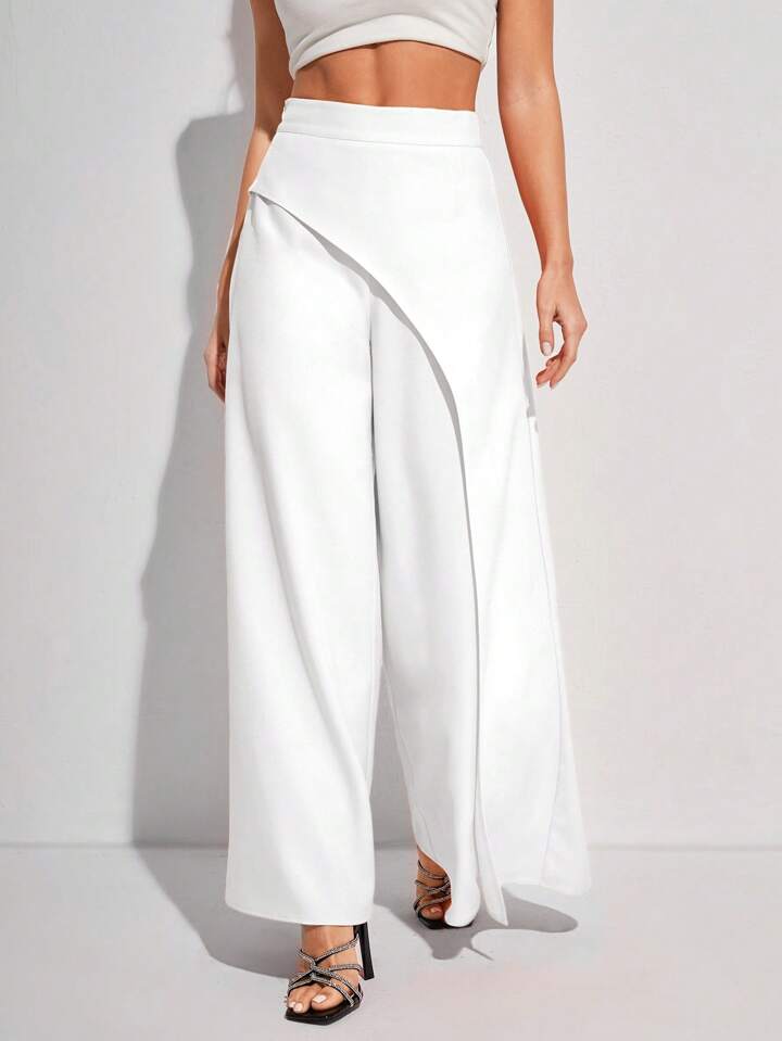 CM-BS266619 Women Elegant Seoul Style Solid Color High Waist Wide Leg Long Pants - White