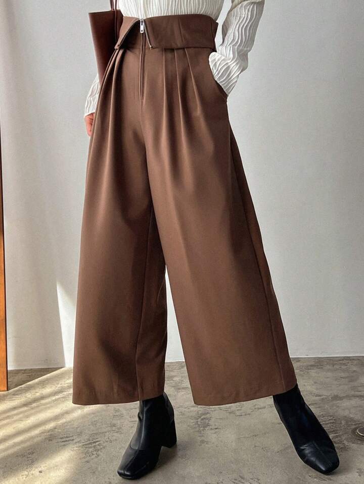 CM-BS214150 Women Casual Seoul Style Loose Wide Leg Pants With Pockets - Brown