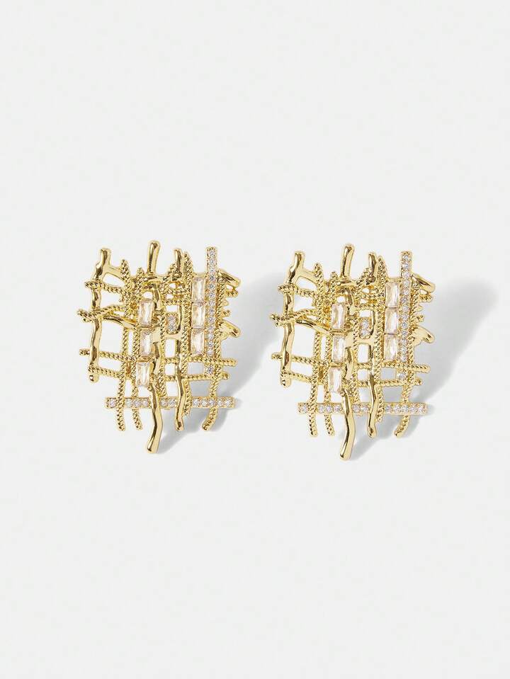 CM-AXS494977 Women Trendy Seoul Style 18K Gold Plated Braided Zirconia Earrings - Yellow Gold