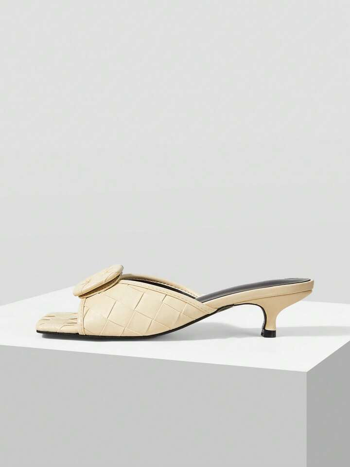 CM-SHS709375 Women Trendy Seoul Style Square Toe Low Heel Sandals - Beige