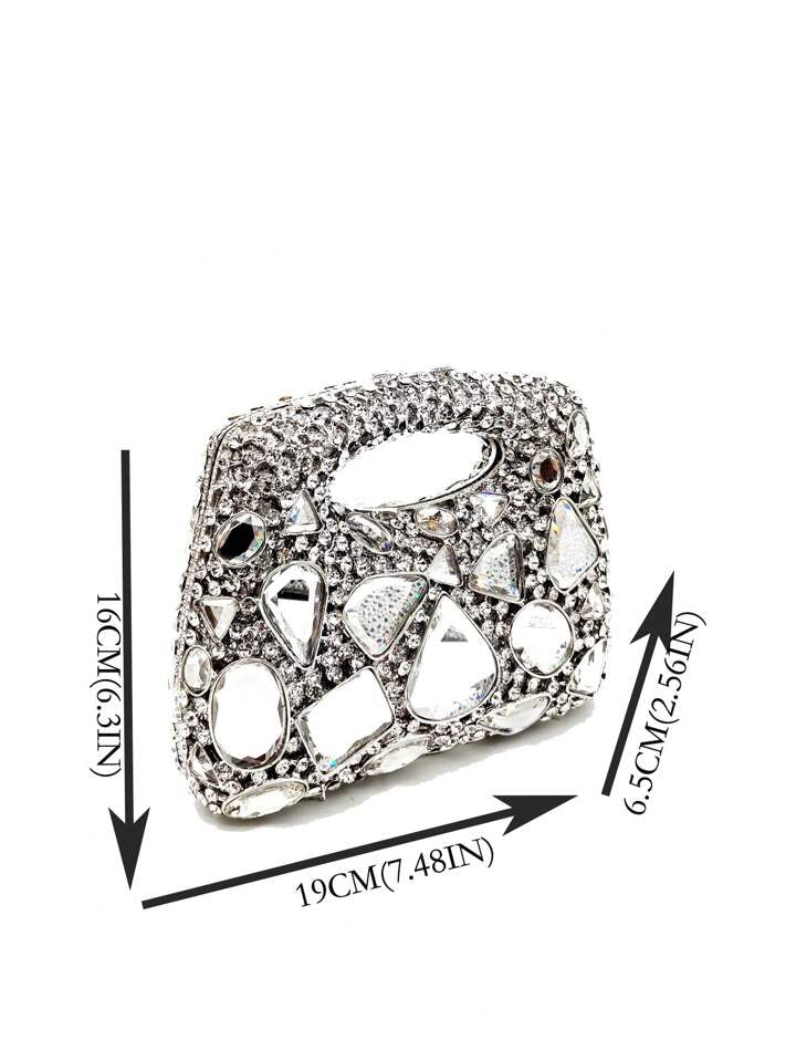 CM-BGS369899 Women Elegant Seoul Style Handmade Glass Rhinestone Clutch Bag - Silver