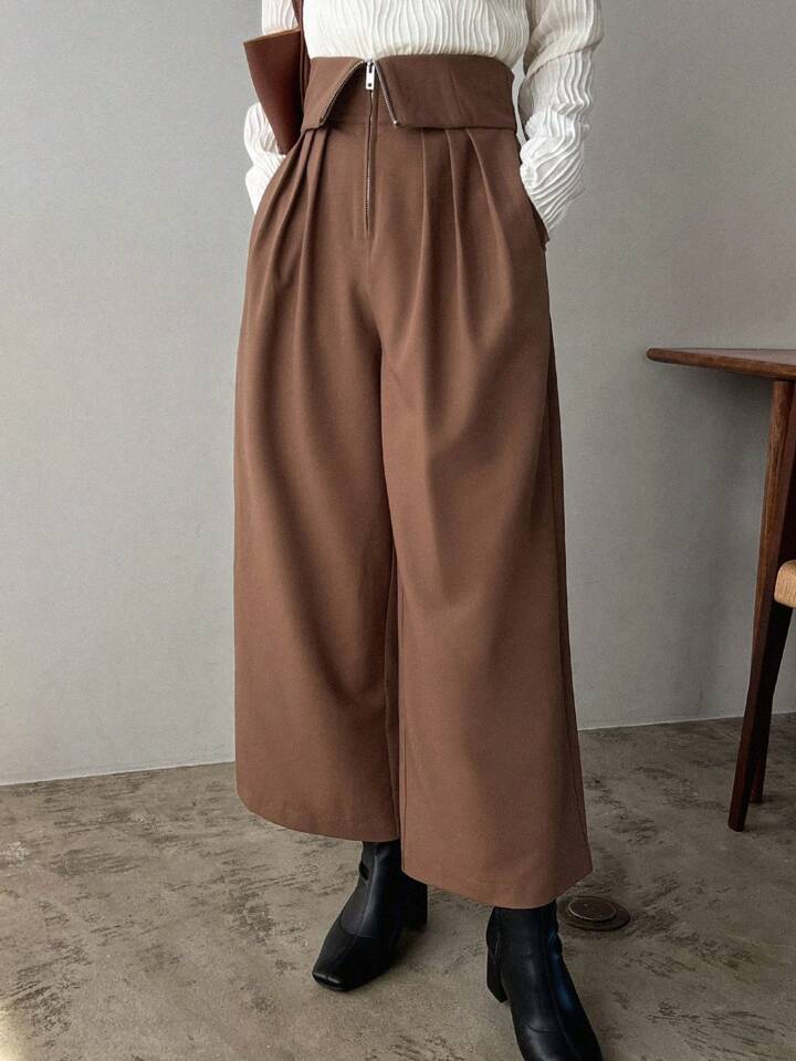 CM-BS214150 Women Casual Seoul Style Loose Wide Leg Pants With Pockets - Brown