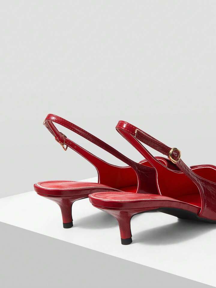CM-SHS388482 Women Trendy Seoul Style Pointed Toe Buckle Design High Heels Sandals - Red