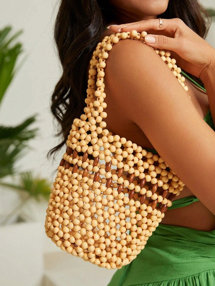 CM-BGS766092 Women Trendy Bohemian Style Small Colorblock Beaded Design Shoulder Bag