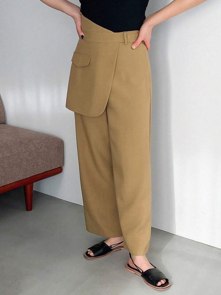 CM-BS807615 Women Casual Seoul Style Wrap Asymmetrical Waist Trousers - Camel