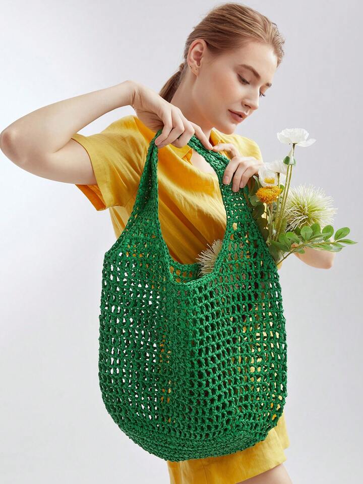 CM-BGS913077 Women Trendy Seoul Style Oversized Straw Tote Bag - Green