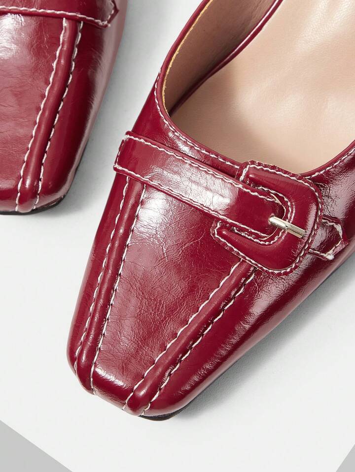 CM-SHS859258 Women Trendy Seoul Style Buckle Design High Heel Mules - Burgundy