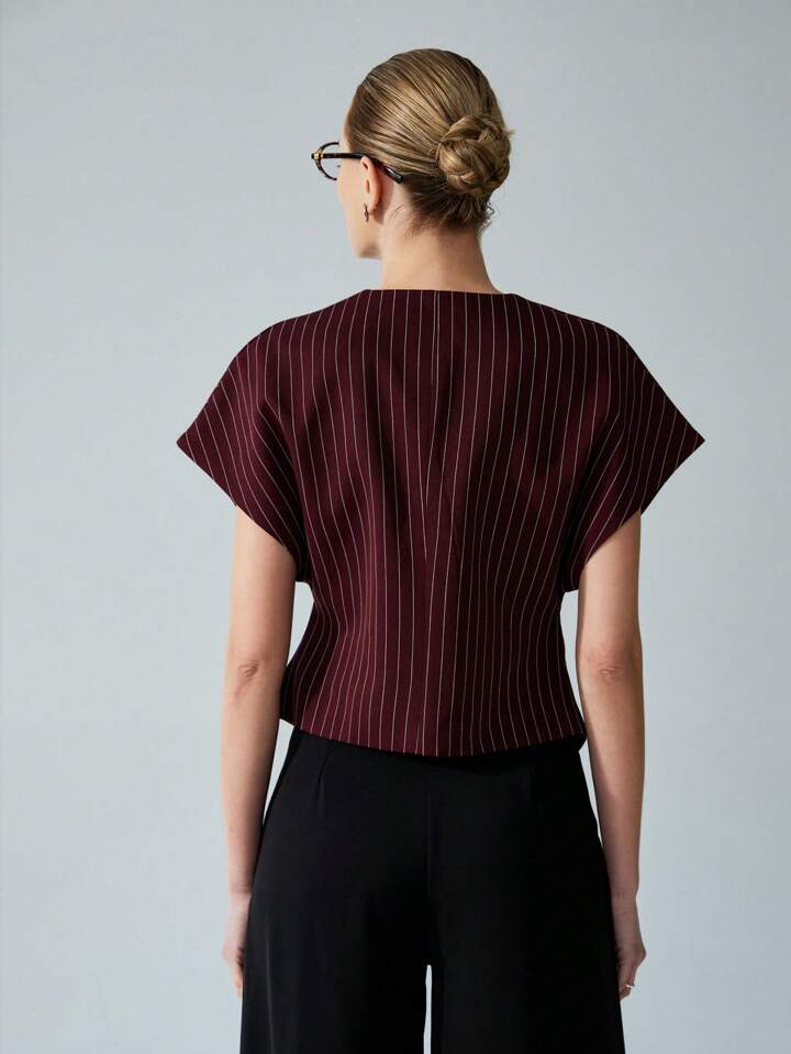 CM-TS166179 Women Casual Seoul Style V-Neck Open Front Asymmetrical Hemline Sleeveless Blouse