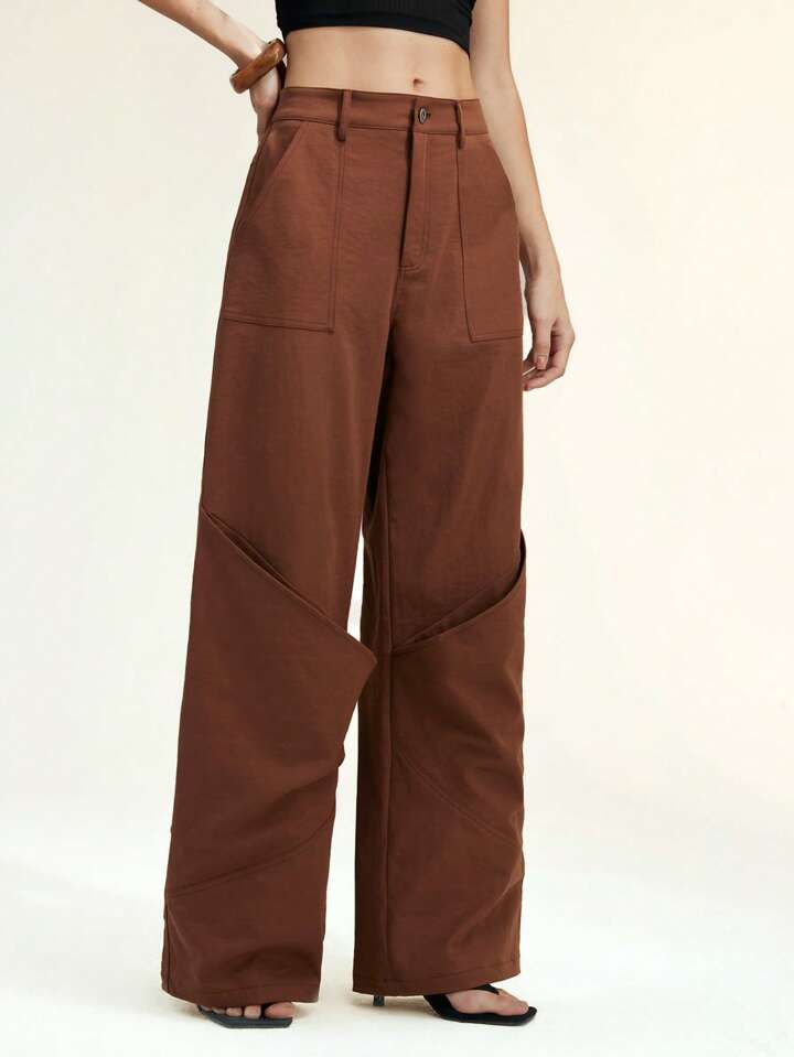 CM-BS090029 Women Casual Seoul Style Loose Wide Leg Pants - Coffee Brown
