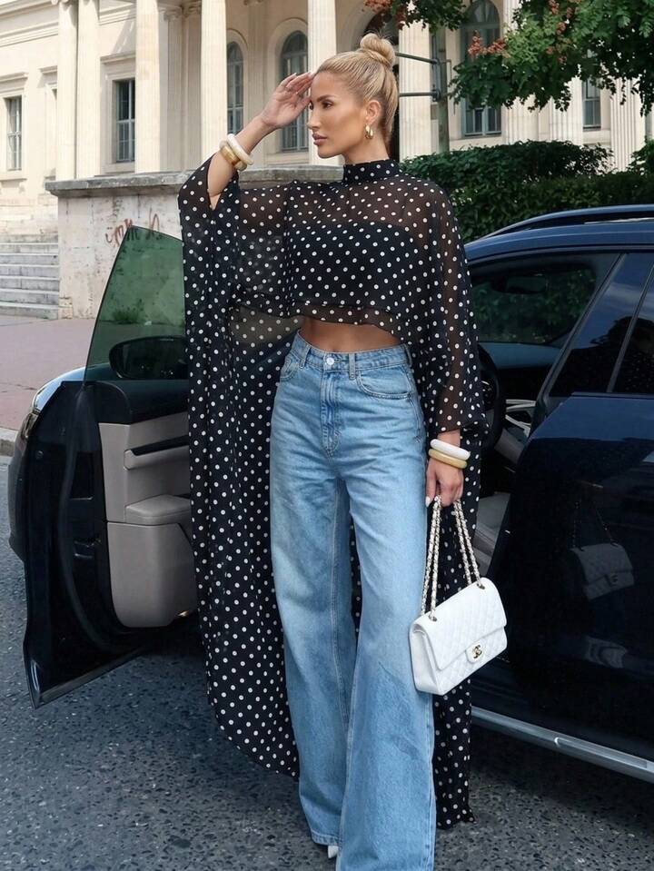CM-TS405965 Women Casual Seoul Style Asymmetric Ruffle Hem Loose Collar Shawl Blouse - Black