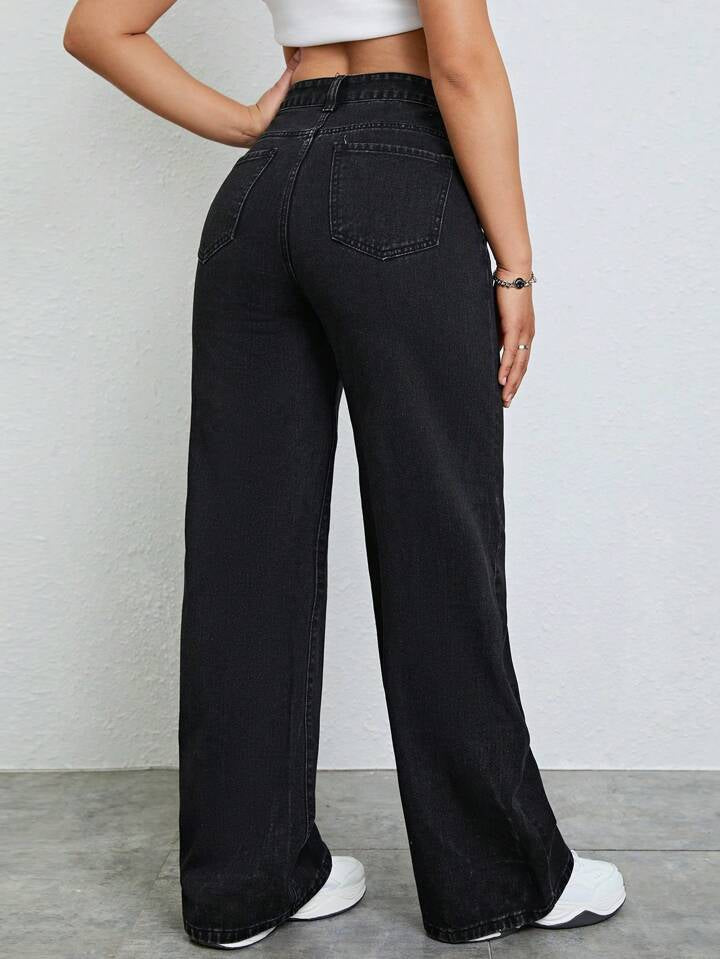 CM-BS327771 Women Casual Seoul Style Button Waist Belt Loop Pocket Bow Decor Straight Loose Pants