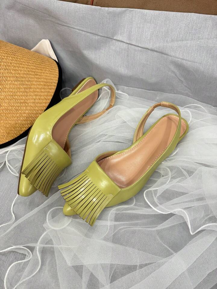CM-SHS444220 Women Trendy Seoul Style Tassel Design Ankle Strap Flat Shoes - Green